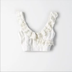 American Eagle White Ruffle Crop Top NWOT